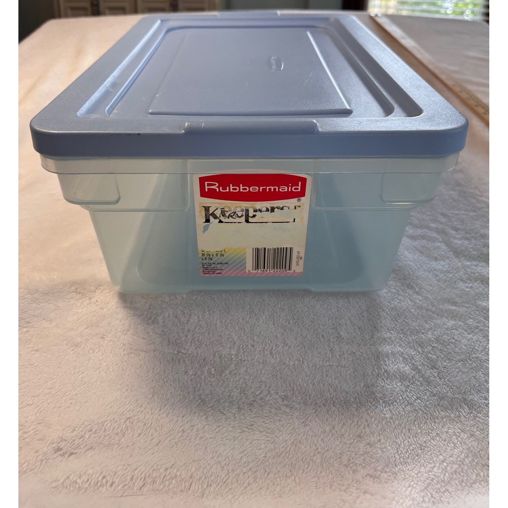 Vintage Rubbermaid Keepers Storage Tote 2220 Clear Blue Lid 16x11x6 Made in USA